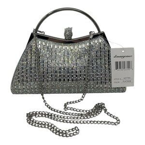 d'margeaux Platinum Silver Rhinestone Evening Bag with Chain Strap 9"x 5" NWT